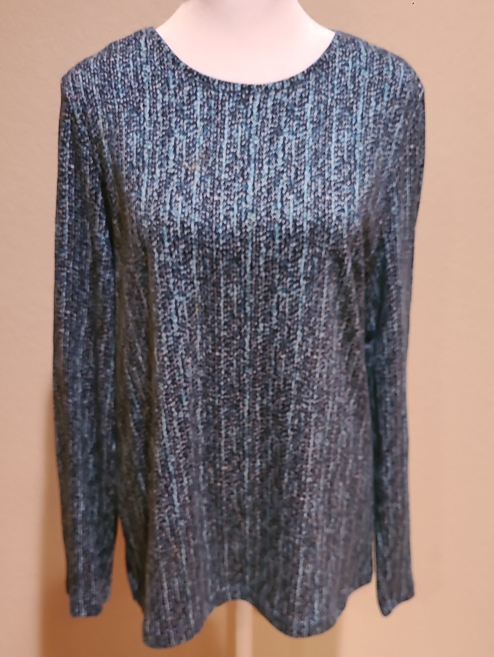Croft&Barrow Classic Long Sleeve Ribbed Knit Top Blue Size M